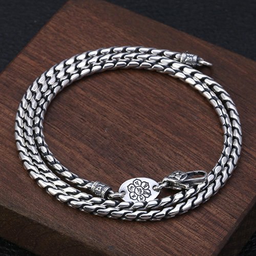 3mm Men's Sterling Silver Six True Words Mantra Snake Chain 20”-28”