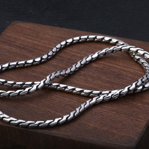 3mm Men's Sterling Silver Six True Words Mantra Snake Chain 20”-28”