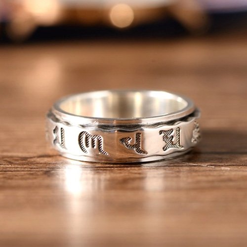 Men's Sterling Silver Six True Words Mantra Spinner Ring