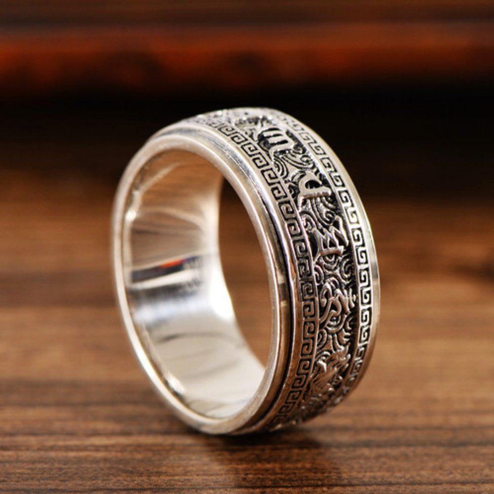 Men's Sterling Silver Six True Words Mantra Spinner Ring