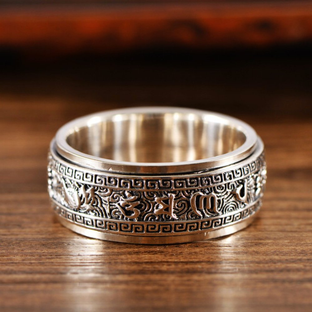 Men's Sterling Silver Six True Words Mantra Spinner Ring