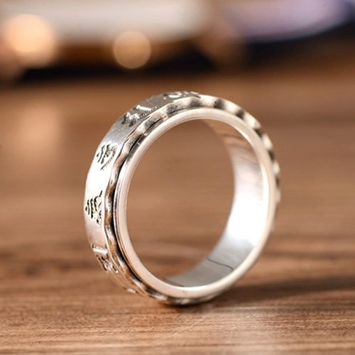 Men's Sterling Silver Six True Words Mantra Spinner Ring