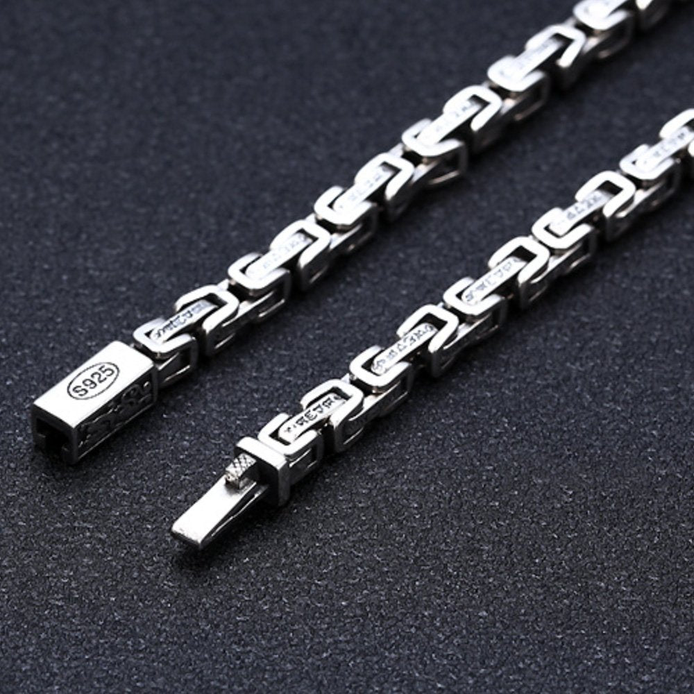 5 mm Men's Sterling Silver Six True Words Mantra Square Byzantine Chain 20”-26”