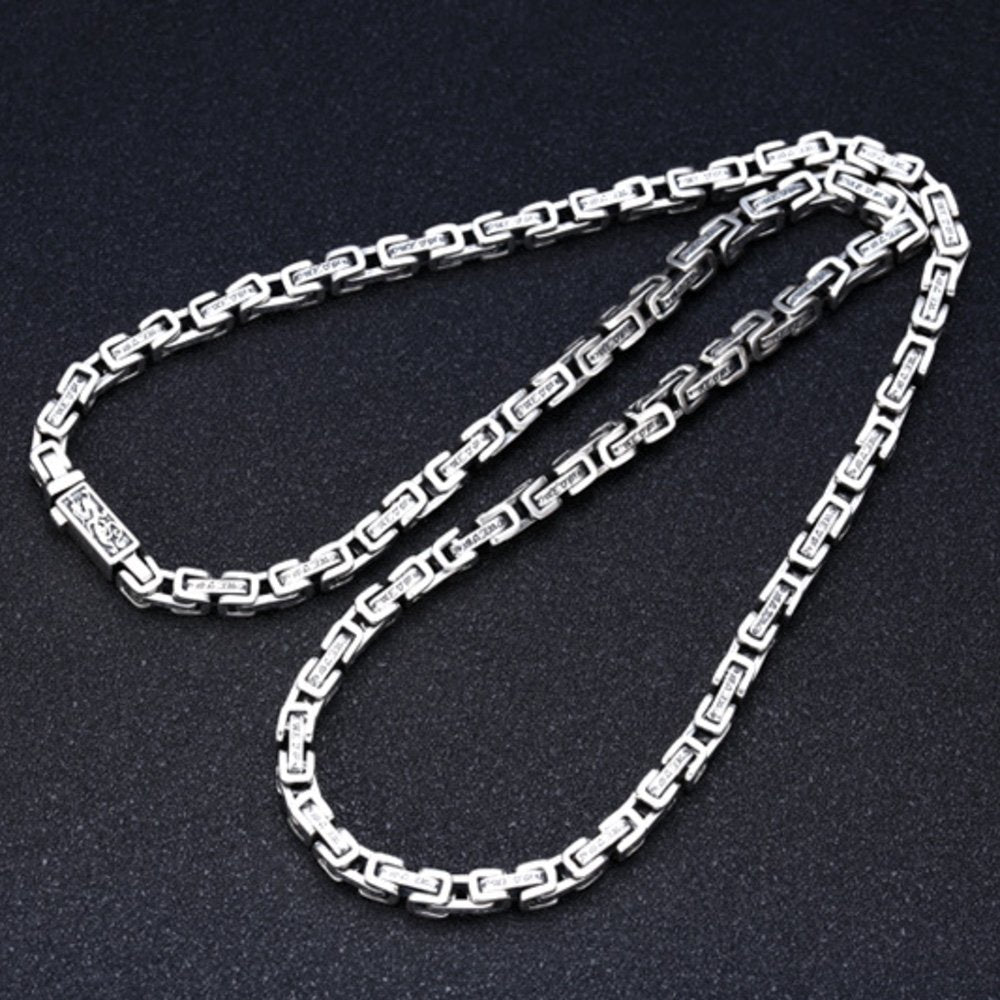 5 mm Men's Sterling Silver Six True Words Mantra Square Byzantine Chain 20”-26”