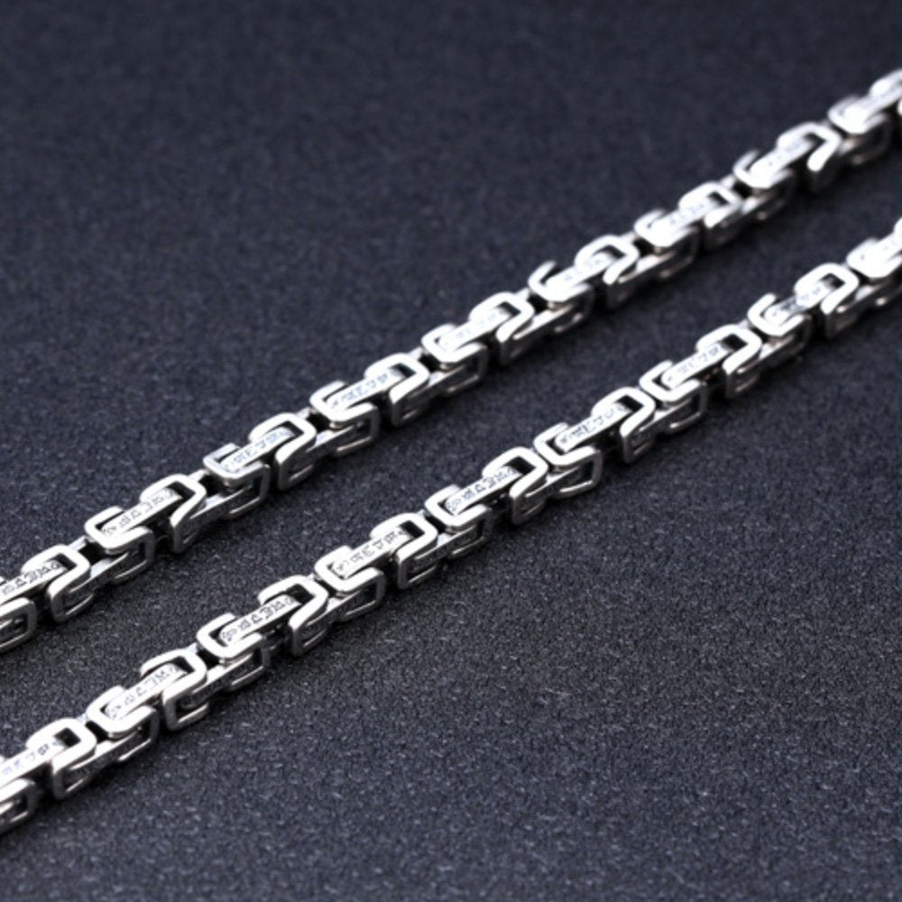 5 mm Men's Sterling Silver Six True Words Mantra Square Byzantine Chain 20”-26”