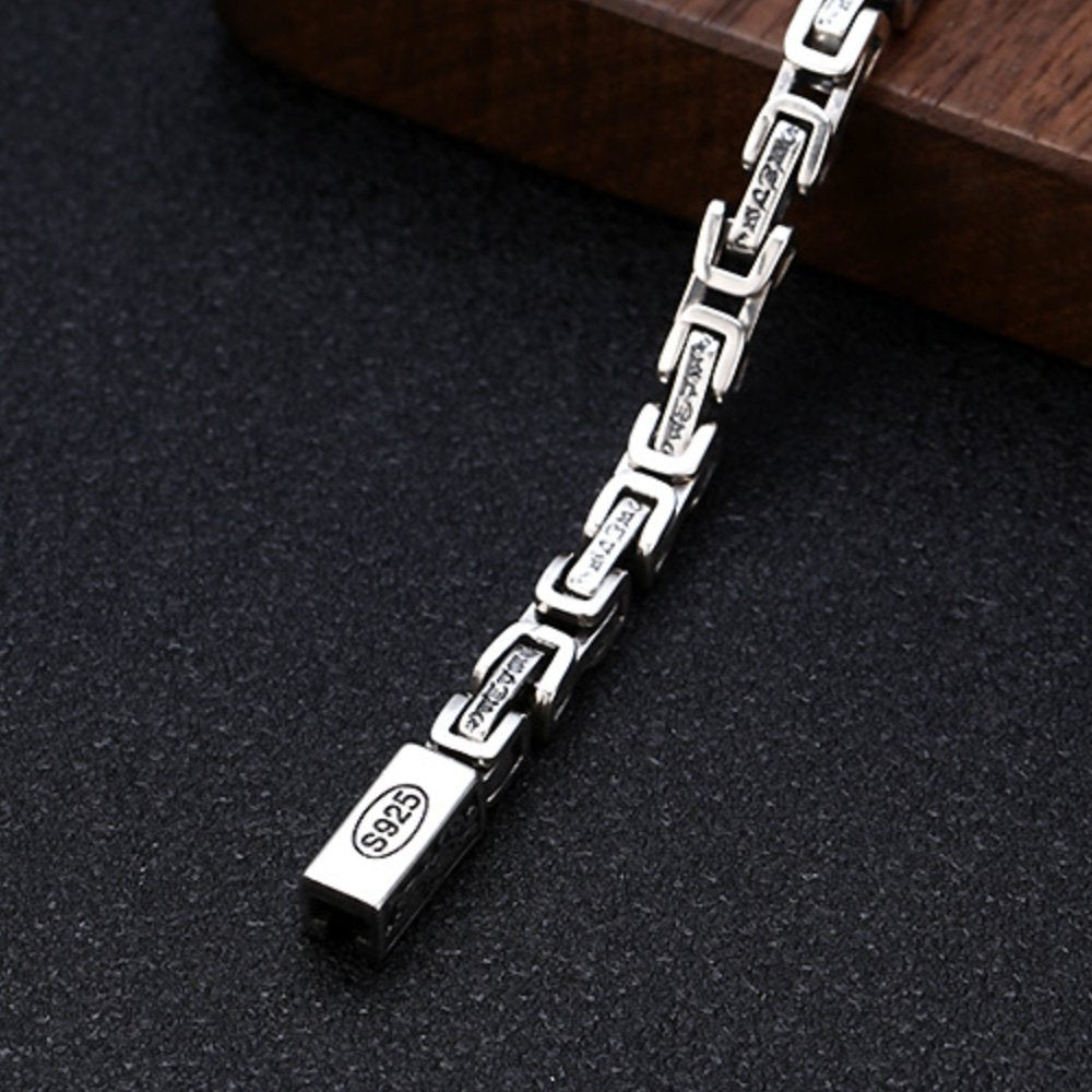 5 mm Men's Sterling Silver Six True Words Mantra Square Byzantine Chain 20”-26”