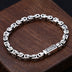 Men's Sterling Silver Six True Words Mantra Square Byzantine Chain Bracelet