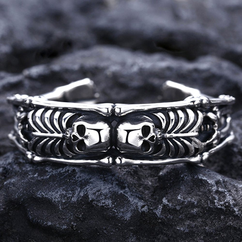 Men's Sterling Silver Skeletons Skull Cuff Bracelet