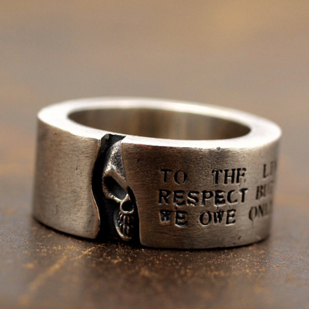 Men's Sterling Silver Skull Band Ring