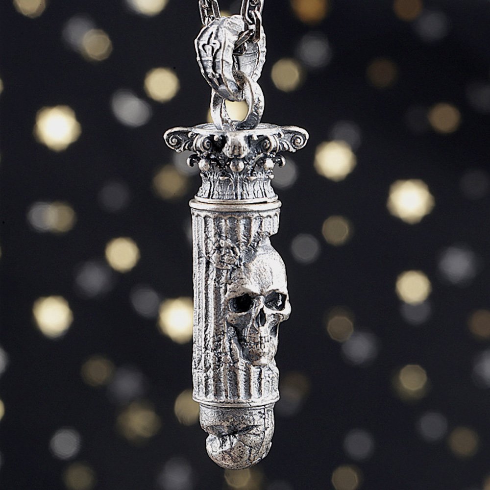 Men's Sterling Silver Skull Bullet Necklace