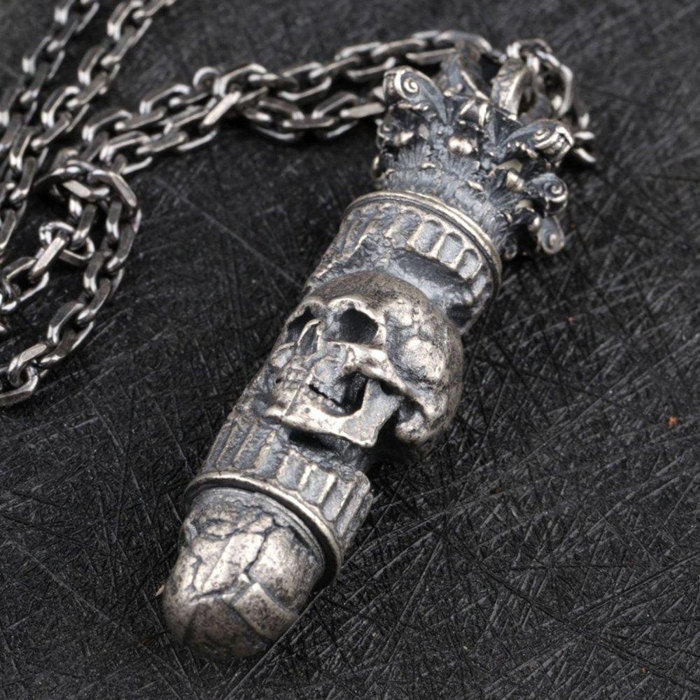 Men's Sterling Silver Skull Bullet Necklace