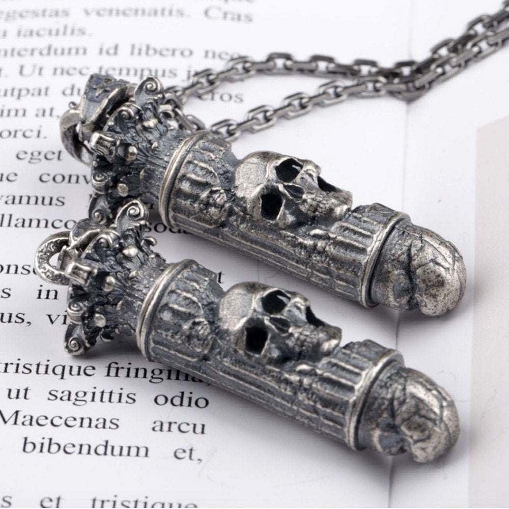 Men's Sterling Silver Skull Bullet Necklace