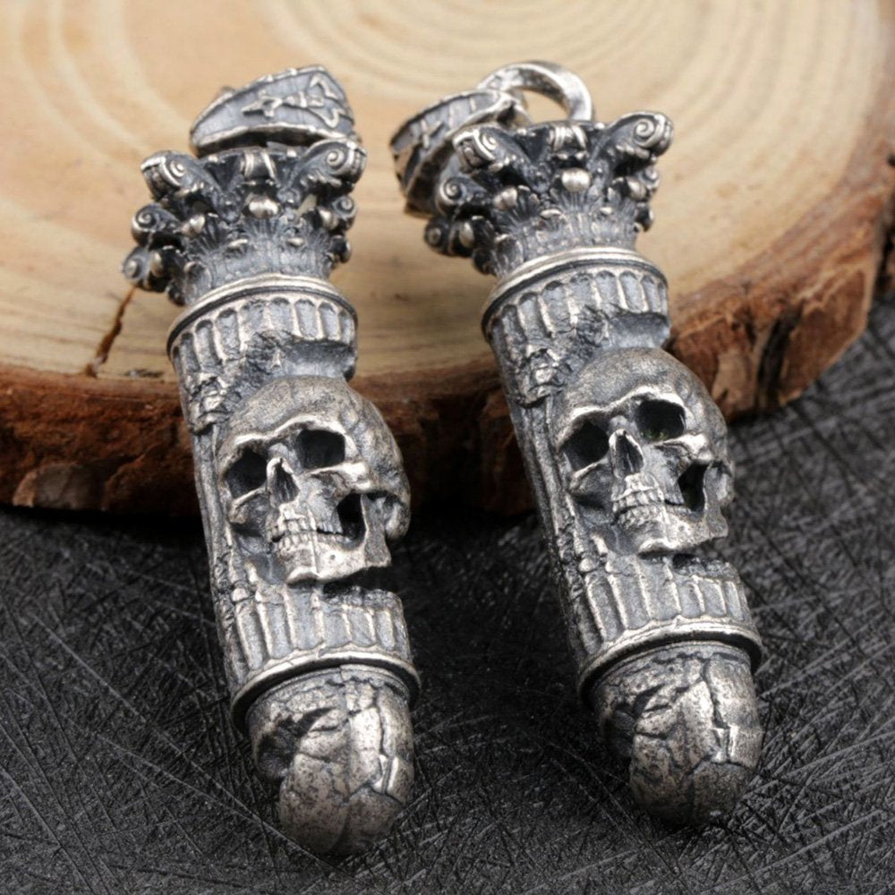 Men's Sterling Silver Skull Bullet Necklace