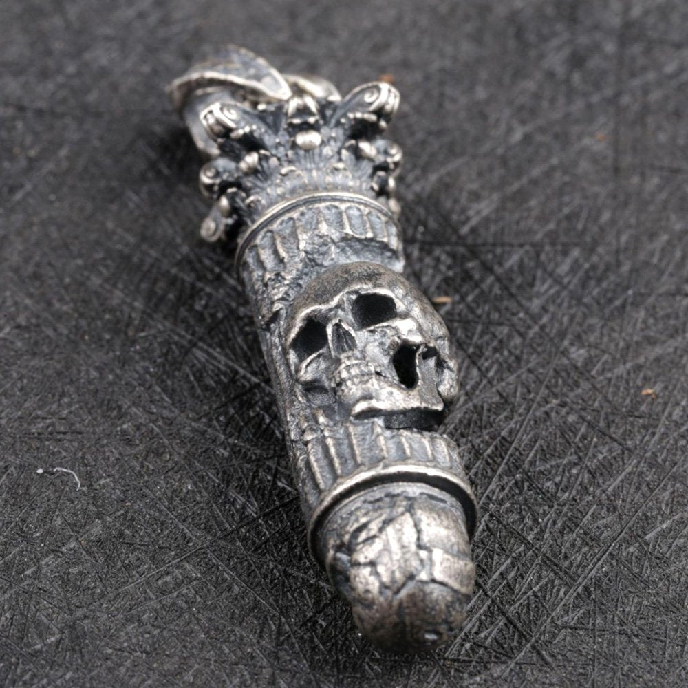 Men's Sterling Silver Skull Bullet Necklace