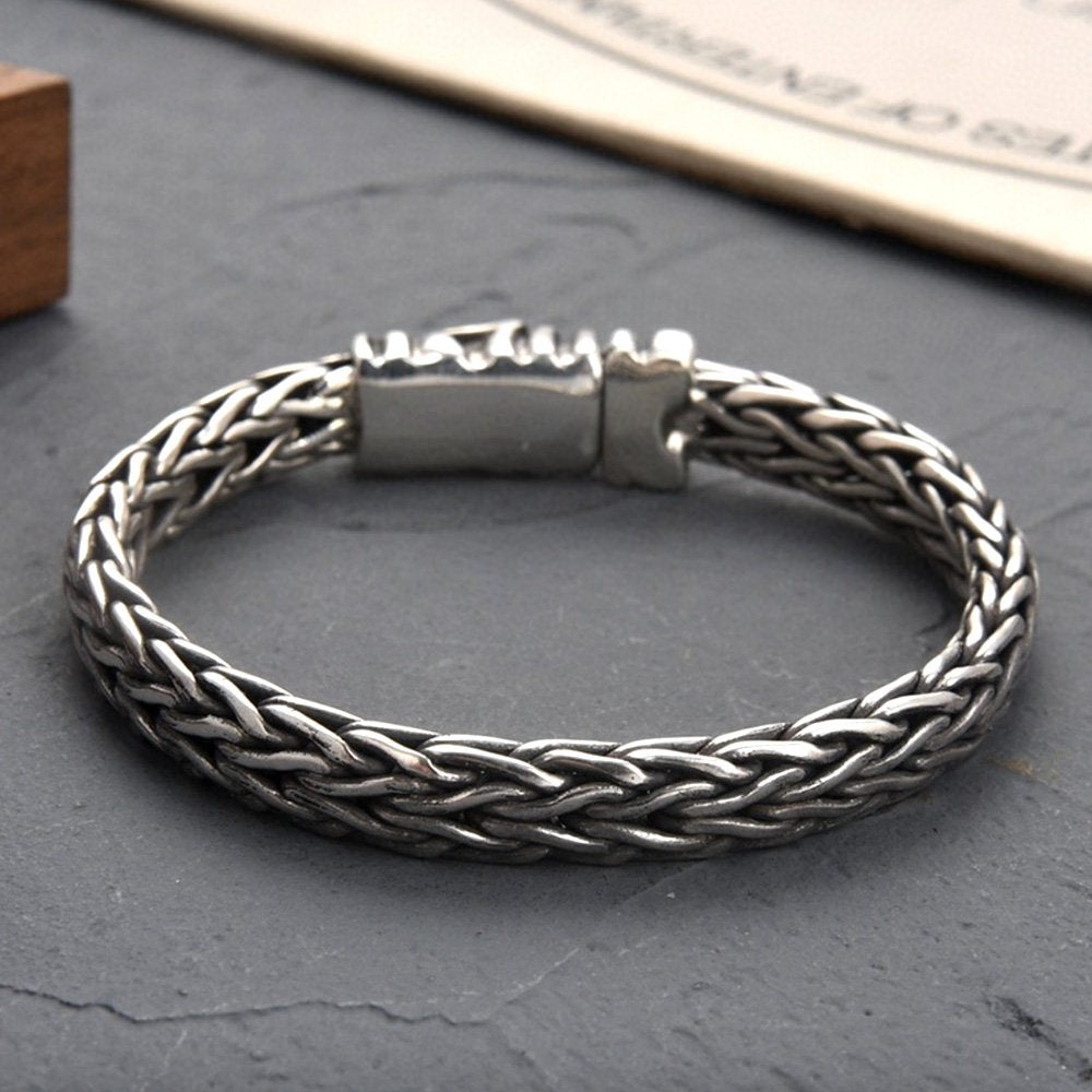 Men's Sterling Silver Skull Clasp Braided Bracelet