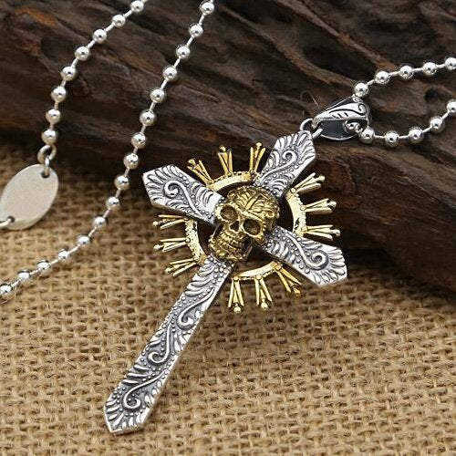 MEN'S SOLID SILVER selling SKULL CROSS PENDANT