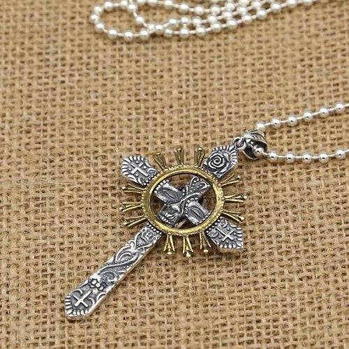 Men's Sterling Silver Skull Cross Necklace