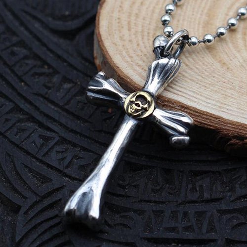 Men's Sterling Silver Skull Cross Necklace