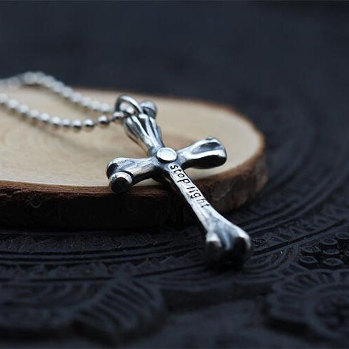 Men's Sterling Silver Skull Cross Necklace