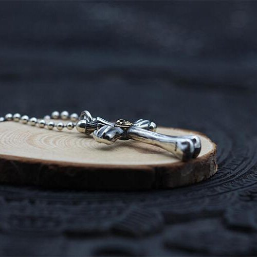 Men's Sterling Silver Skull Cross Necklace