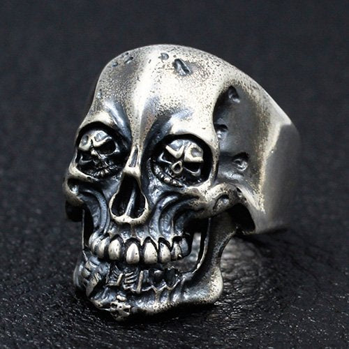 Men's Sterling Silver Skull Eyes Skull Ring