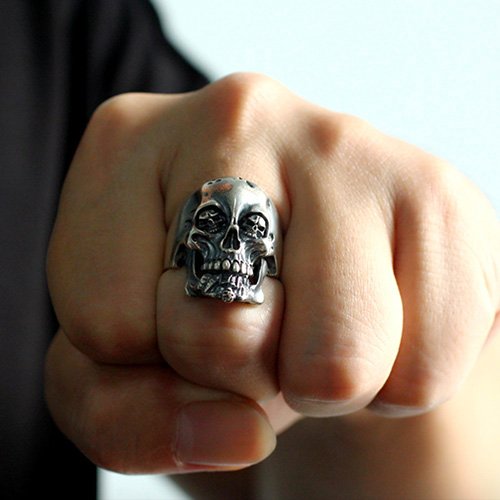 Men's Sterling Silver Skull Eyes Skull Ring