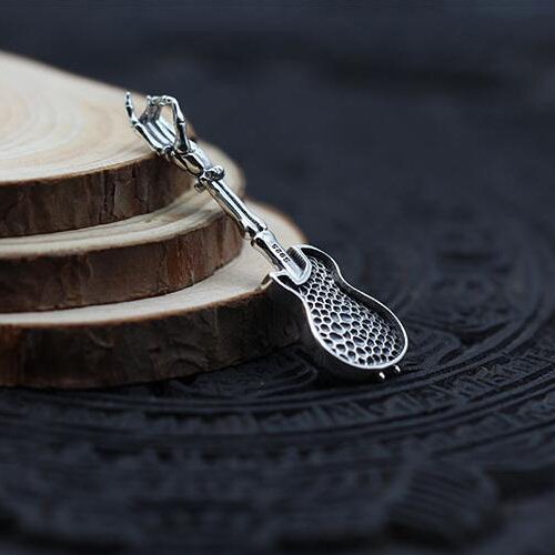 Men's Sterling Silver Skull Guitar Necklace