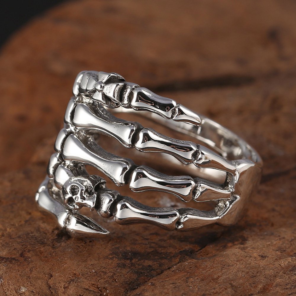 Men's Sterling Silver Skull Hand Ring