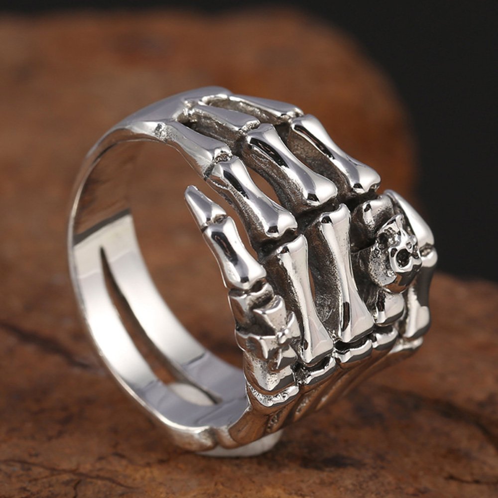 Men's Sterling Silver Skull Hand Ring