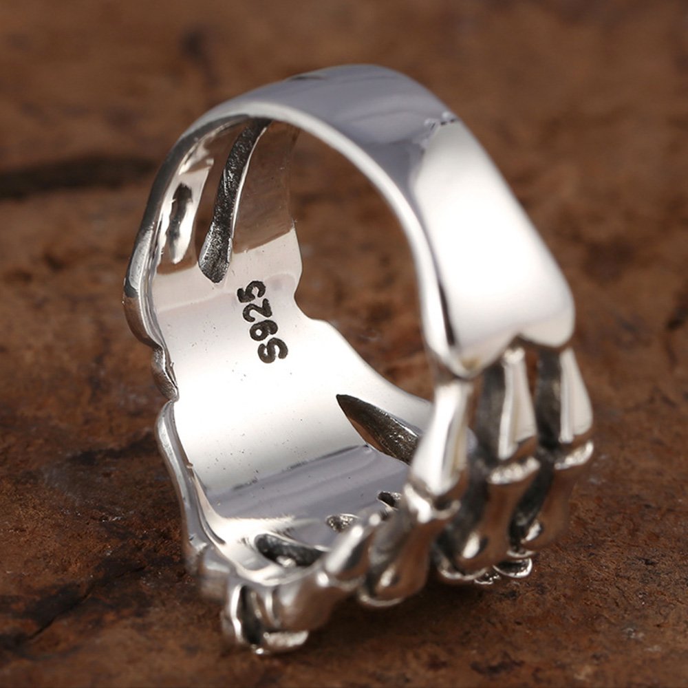 Men's Sterling Silver Skull Hand Ring