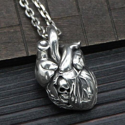 Men's Sterling Silver Skull Heart Necklace