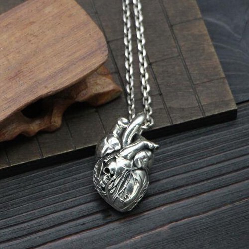 Men's Sterling Silver Skull Heart Necklace