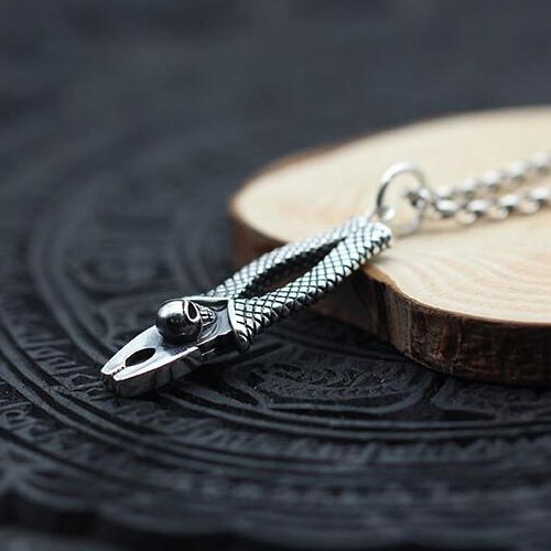 Men's Sterling Silver Skull Pliers Necklace