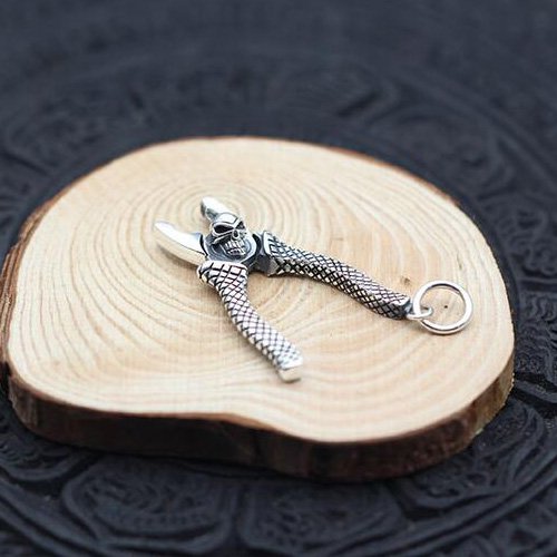 Men's Sterling Silver Skull Pliers Necklace