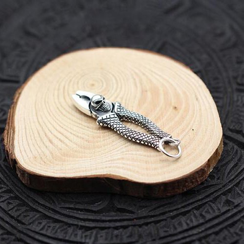 Men's Sterling Silver Skull Pliers Necklace