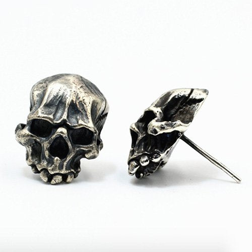 Men's Sterling Silver Skull Stud Earrings