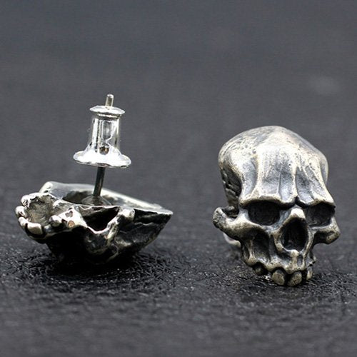 Men's Sterling Silver Skull Stud Earrings