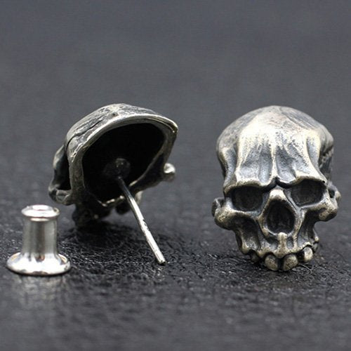 Men's Sterling Silver Skull Stud Earrings