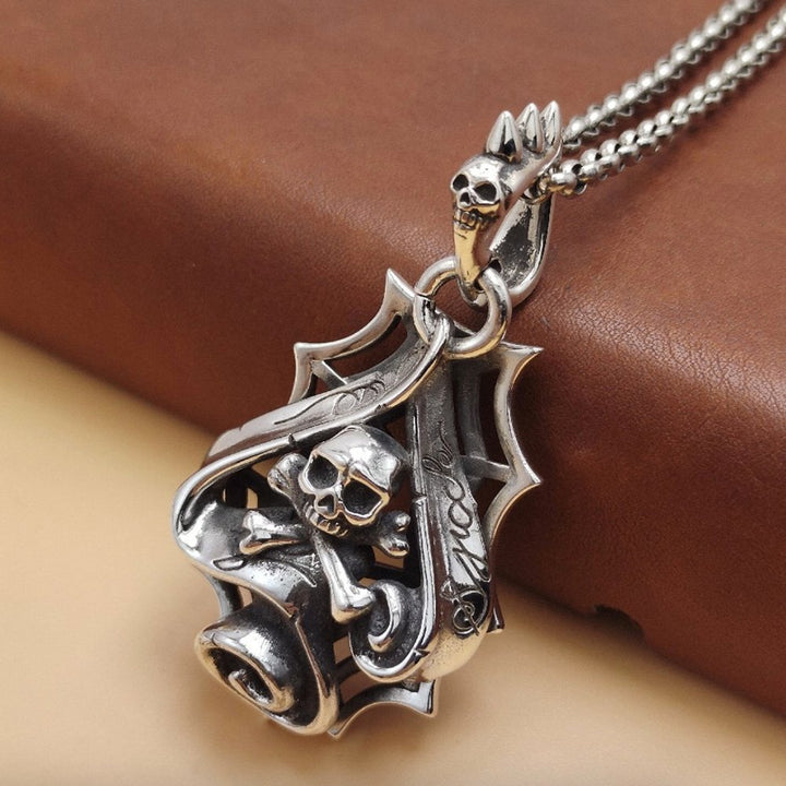 Men's Sterling Silver Skull and crossbones Necklace