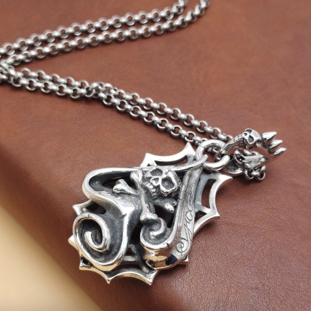 Men's Sterling Silver Skull and crossbones Necklace