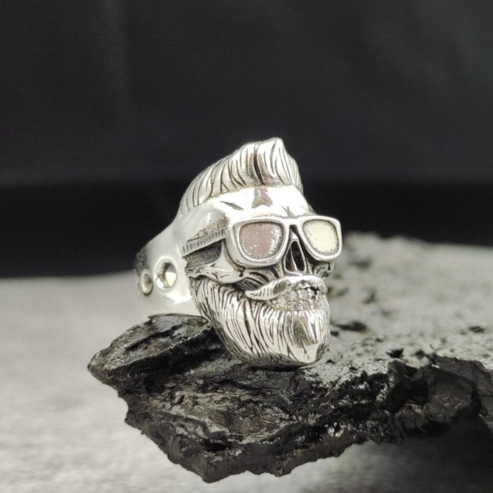 Men's Sterling Silver Skull with Glasses Ring