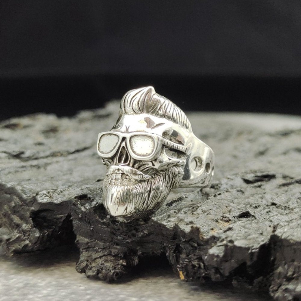 Men's Sterling Silver Skull with Glasses Ring