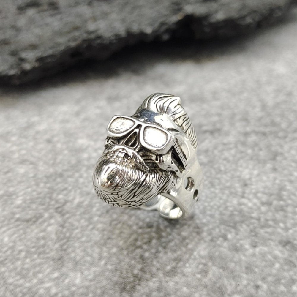 Men's Sterling Silver Skull with Glasses Ring