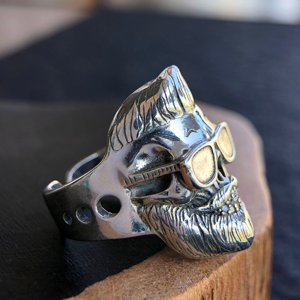 Men's Sterling Silver Skull with Glasses Ring