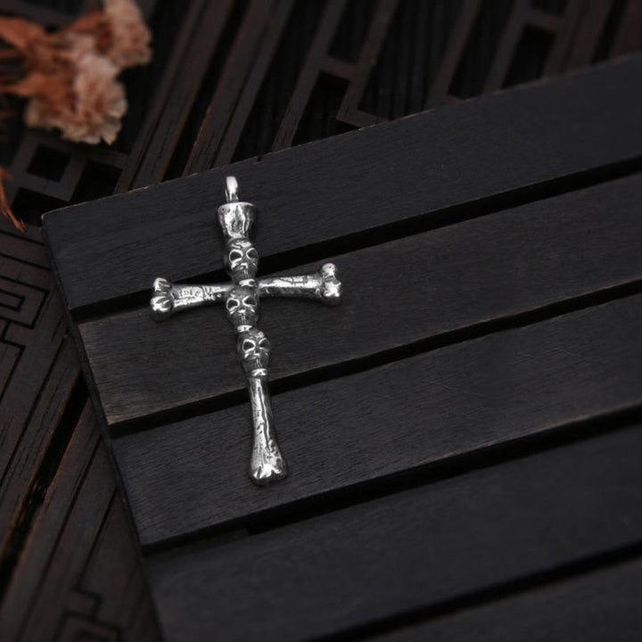 Men's Sterling Silver Skulls Cross Necklace