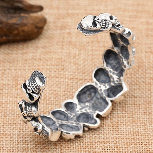 Men's Sterling Silver Skulls Cuff Bracelet