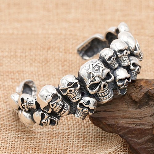 Men's Sterling Silver Skulls Cuff Bracelet