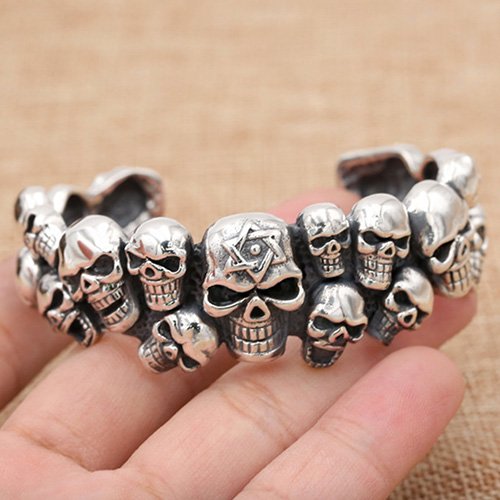 Mens sterling silver skull bracelet discount