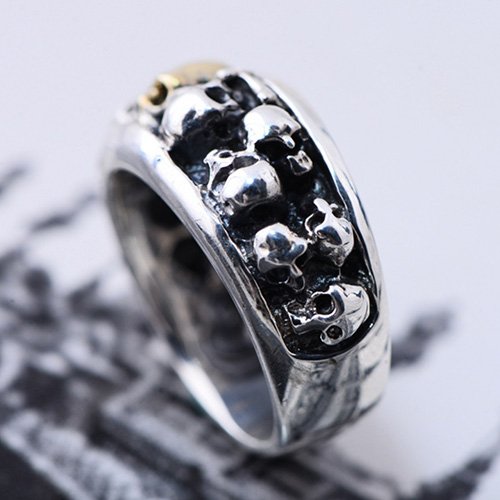 Men's Sterling Silver Skulls Ring