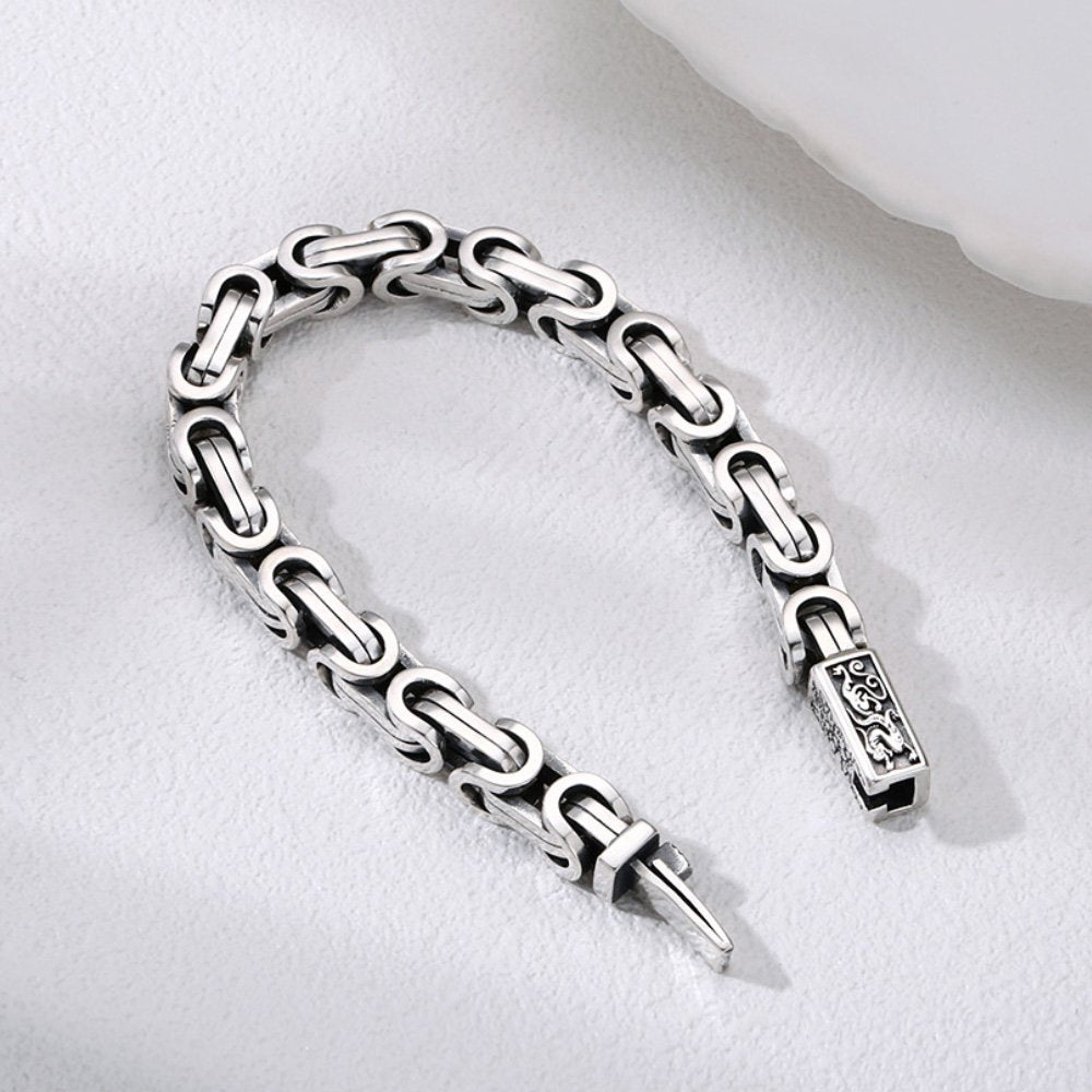 Men's Sterling Silver Sleek Byzantine Chain Bracelet